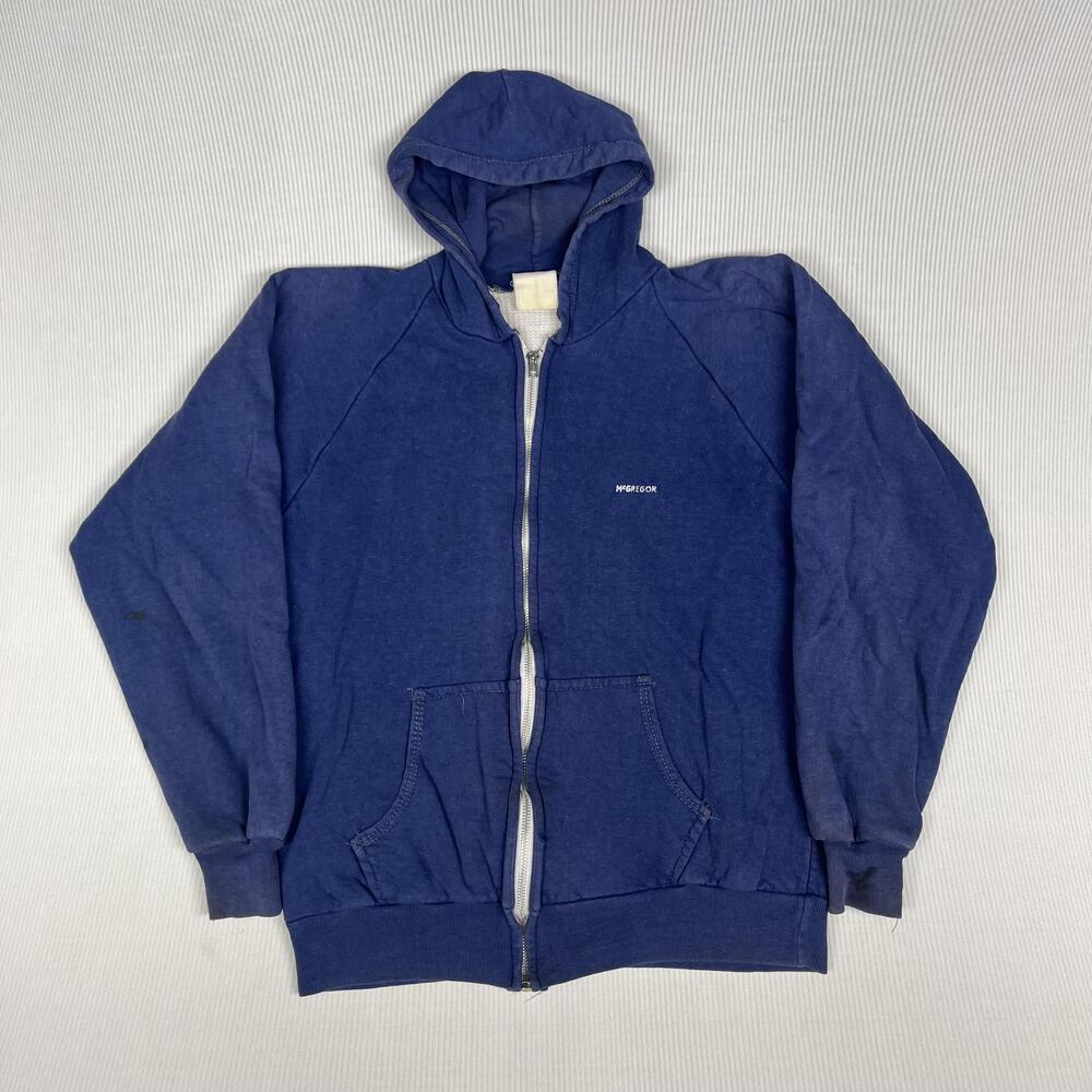 McGregor Hoodie Mens Medium Blue Full Zip Jersey Kangaroo Pocket Logo Sweatshirt